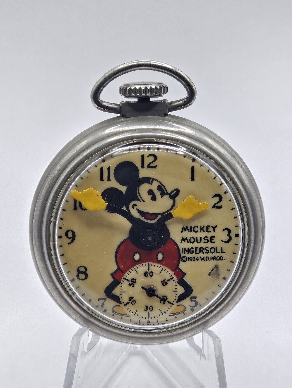 Rare Al Horen Mickey Mouse Pocket Watch Bradley Movement Sub dial Running